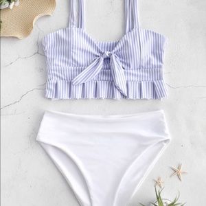 striped tie ruffle bikini NEVER WORN, NEW WITH TAG